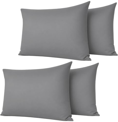 Pillow Cases 4 Pack Grey | 100% Brushed Microfiber Pillowcase 50×75 cm | Wrinkle / Fade Resistant Pillowcases, Breathable Soft Fabric, Machine Washable, Secure Envelope Closure, Multicolor Available
