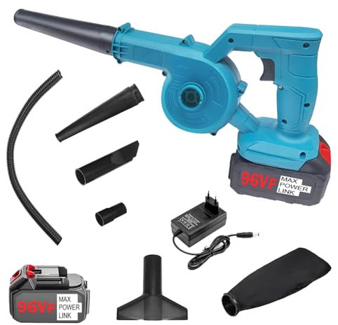 Soplador de Hojas, 96 V 2 en 1 Soplador y Aspiradora Eléctrico con Baterías Recargables y Cargador, Bolsa de Recogida para Jardín, Cuidado del Césped, Remoción de Nieve