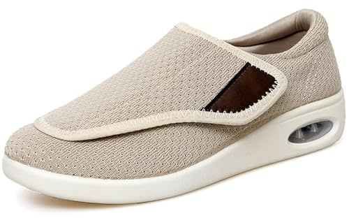 GURGER Scarpe Diabetiche Donna Regolabili Ortopedica Edema Ciabatte Larghe Traspirante Pantofole Comodo Antiscivolo Scarpe da Passeggio Beige Taglia 41