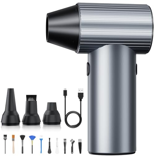 SALCAR X7, Soffiatore di Polvere, Grigio Ventilatore Elettrico Portatile, 3 Velocità con Autonomia Ultra Lunga – Spray ad Aria Elettrica per PC, Auto, Esterni e Casa