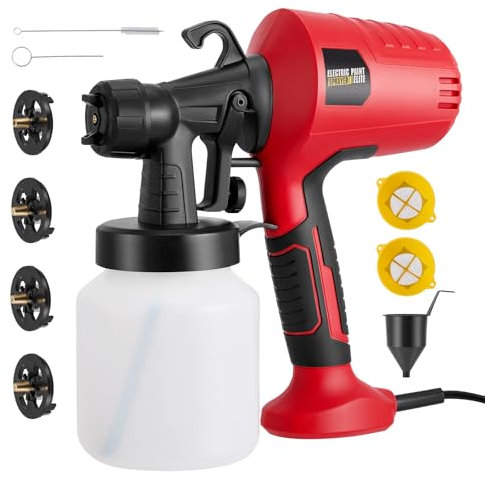 Pistola Pintura, 500W HVLP Pulverizador Eléctrico con Contenedor de 800ml, Flujo y Ángulo de Rociado Ajustables (con Cable)
