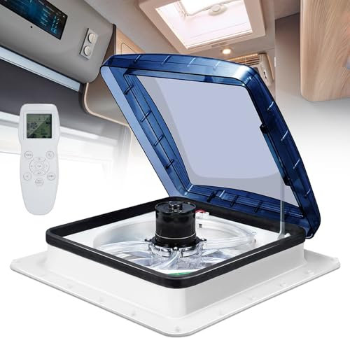 Ventilatore da Tetto per Camper con 10 Livelli di velocità, Ventilazione per Camper, con Telecomando, Sensore Pioggia, Basso Rumore, per Camper, Roulotte, Rimorchi,40x40cm