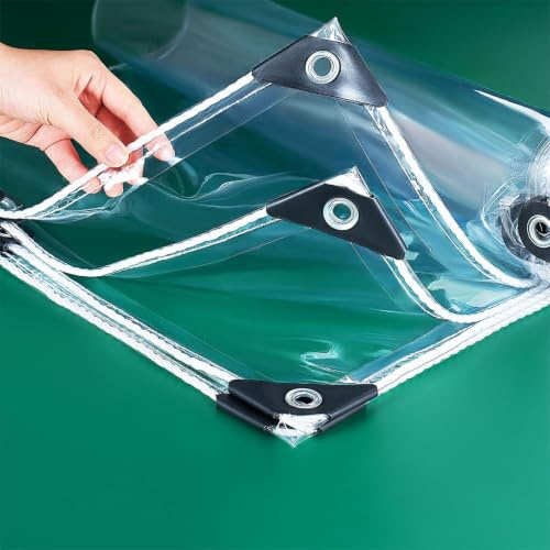 Presenning Vattentät Transparent PVC med Öljetter, 420g/m² Tunga 2x2m | 0,35mm väderbeständig presenning, 30cm öljettsavstånd – rivsäker, transparent regnskydd för uteplatser,trädgårdar, vindskydd