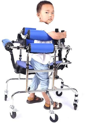 MJMLUCK Cadre de Marche pour Enfants, déambulateur auxiliaire pour Enfants atteints de paralysie cérébrale, déambulateur Mobile réglable en Hauteur avec 6 Roues et siège, adapté