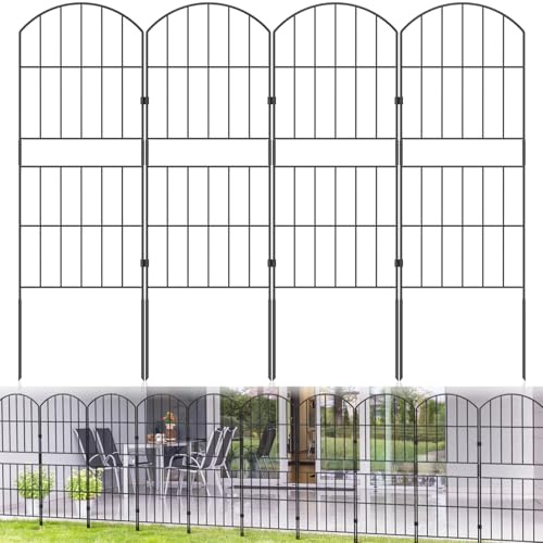 WELDUN Recinzioni da giardino in totale 310 cm (H) × 85 cm (H), recinzione da giardino, recinto per animali, senza scavare, 10 pannelli di recinzione in metallo antiruggine nero, recinzione decorativa