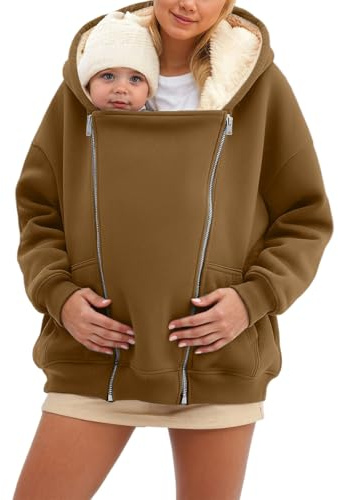 Dasongff Maternity Sweat a Capuche Polaire Polaire Chaude/Pull pour Deux/pour Porte-bébé, Veste de Portage d'hiver Veste de Grossesse Manteau Surdimensionné