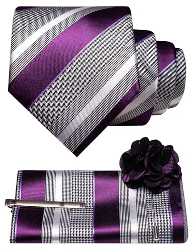 JEMYGINS Set di cravatte da uomo, con motivo a righe, per affari, ufficio, matrimonio, multicolore, viola., M