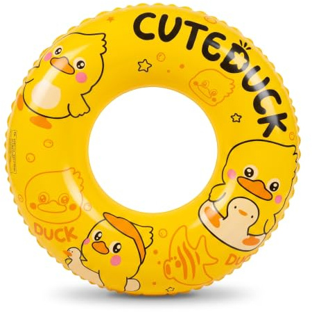 NIFTYY Kids Yellow Duck Inflatable Swim Ring, Cute Animal-Shaped Pool Float with Safety Valves & Anti-Slip Handles, Fun Water Toy for Children Ages 1-5 for Beach, Pool, Lake (circle)