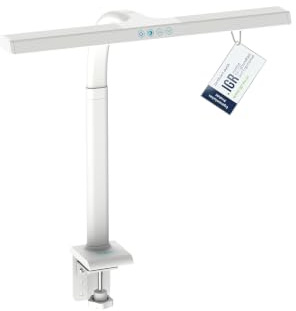 DIGITUS LED-skrivbordslampa – 1025 lumen – 50 cm bred – 7 W – vit | 1000 lux – 4-stegs färgtemperatur – dimbar – touch-kontroll – flexibel lamparm – klämfäste – dagsljuslampa