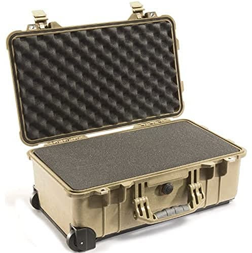 PELI 1510 Carry-On Transport Case, IP67 Watertight and Dustproof, 52L Capacity, Made in Germany, With Customisable Foam Insert, Desert Tan