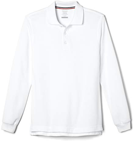 French Toast Boys' Long Sleeve Pique Polo Shirt (Standard & Plus), White, L (10/12 Years)