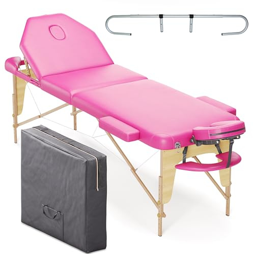 Beltom® Lettino Massaggio Rosa 3 Zone Nuovo Modello 195X70 CM + PORTAROTOLO Pannello Reiki Angoli ARROTONDATI RINFORZATI - Portatile Pieghevole ESTETICA Fisioterapia FISIOTERAPISTA Tattoo Tatuaggi