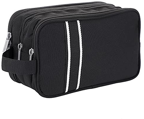 IGNPION Mens Wash Bag, Dry Wet Separation Travel Toiletry Bag, Dopp Kit Bag | Men Toiletry Bag, Camping Gym Shaving Organiser Bag with 3 Compartments, Black stand up toiletry bag