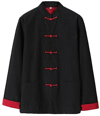 G-LIKE Men's Cotton Kung Fu Coats Tang Suit Long-sleeved Jackets (L, RedBlack)