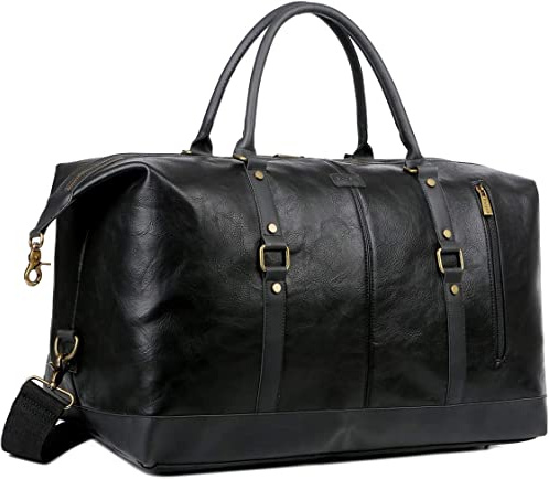 BAOSHA Groß Herren PU Leder Reisetasche Handgepäck Männer Tragetasche Travel Duffel Carry On Bag Weekender Tasche für Reise am Wochenend HB-14 (Schwarz)