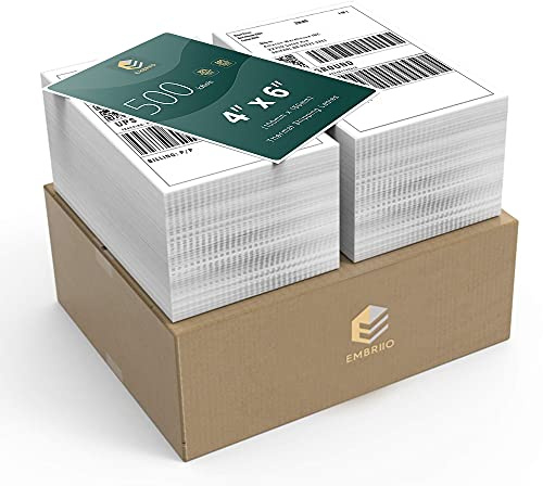 EMBRIIO 4x6 Direct Thermal Labels, Pack of 1000-4 x 6 (100mm x 150mm) White Shipping Address Labels, Replacement for GP-1324D & Compatible with Thermal Printers