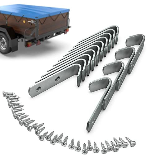 Tarpofix® Ganchos para lona 50x13x2,5 mm incl. tornillos (20 uds) para lona de remolque y redes de remolque | ganchos de red de acero galvanizado | ganchos de fijación para lateral del remolque