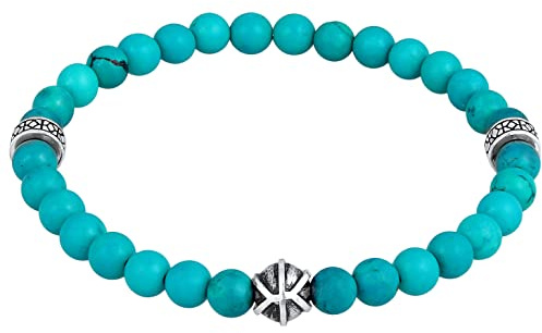 Kuzzoi Buddha Bracciale da uomo con perle di pietra howlite (turchese), perline in argento sterling 925, Chakra, braccialetto energetico, lunghezza 19-23 cm elastico