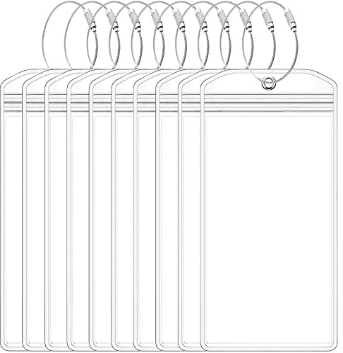 10 Pcs Cruise Luggage Tag Holders with Zip Seal & Steel Loops, Cruise Essentials Clear Waterproof Luggage Tags for Travel Vacation Accessories Princess Cruises Carnival P&0 MSC
