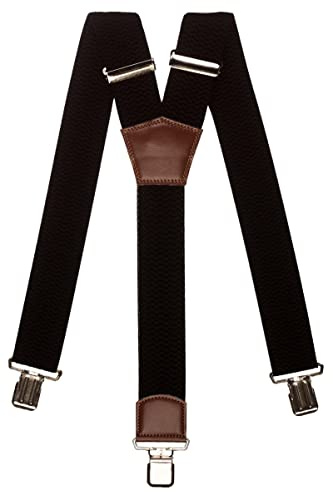 Olata Bretelles Homme en Y, Cuir Marron, 50 mm | Bretelles en Y de 50 mm réglables avec cuir marron et pinces robustes; maintien fiable au travail ou avec une tenue habillée.