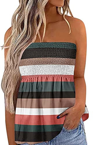 Edhomenn Donne Estate Y2k Tube Top Senza Maniche Gradiente Colore Pieghe Fascia Largo Fluido Canotta Canotta Camicia, A strisce colorate, L