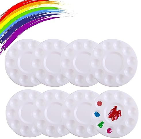 8 Stück Mischpalette, Kunststoffpaletten 17cm Runde Palette Malpalette für Aquarell Malen Kunst Malerei, Weiß