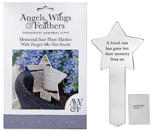 Memorial Star Garden Plant Marker & Forget Me Not Seeds | Indoor/Outdoor Use | Acrylic Star Design - A Loved One Has Gone But Their Memory Lives On | Includes 1000 Seeds - 21cm x 10cm