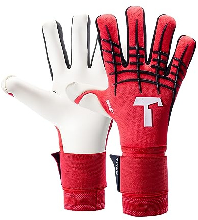 T1TAN Red Beast 3.0 Goalkeeper Gloves with Finger Protection - Youth & Adult Unisex Football Gloves - Negative Cut & 4mm Gecko Grip, Size 7