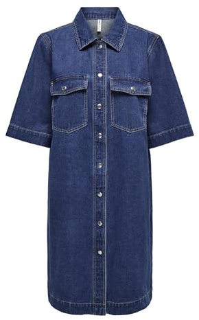 ONLY Dam jeansklänning ONLBELLE kort klänning, Mörkblå denim, XXL