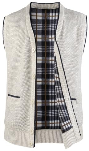 Yukirtiq Fleecefodrad Gilet V-ringad ärmlösa koftor gentleman kroppsvärmare väst stickad tröja väst linne med knappar, BEIgE, L