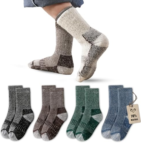 Vihir 4 paia di calzini in lana merino per bambini – Crew Merino – Calzini sportivi caldi invernali, spessi per sci, trekking, escursionismo 22-26, 26-29, 29-34, 34-37, multicolore, 22-26