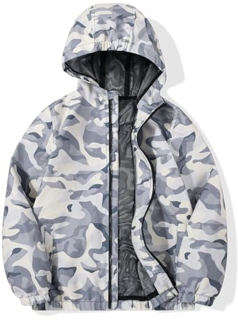 JOYSON Kid Boys Rain Jacket Outdoor Waterproof Jacket Lightweight Windbreaker Breathable Raincoat with Hood Mesh Lining
