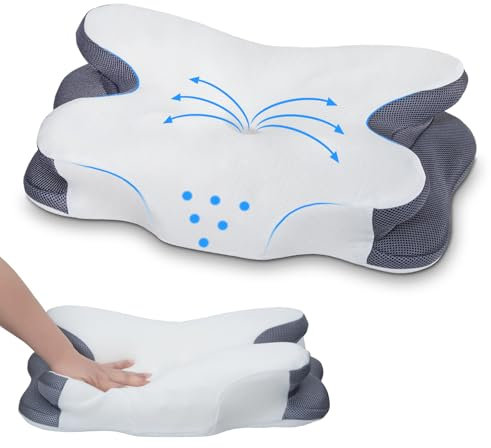 Enighs Almohada cervical para aliviar el cuello, almohada de espuma viscoelástica, almohada ergonómica para dormir de lado, espalda y estómago, con fundas de refrigeración