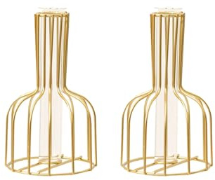 Tyatiyzn 2 Piezas Jarrón Hierro Dorado, Hierro Hidroponico, Florero de Forjado, para Jarron Decorativo para Sala Salon Hogar Escritorio Habitacion.