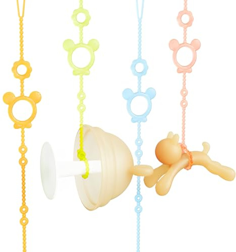 XYTAHDM Juego de 4 Correa de Juguete para Bebé,con Clip para Chupete,Silicona Pacifier Chain, Soporte Ajustable para Juguetes de Bebé para Botellas, Cochecitos, Sillas Altas y Cunas