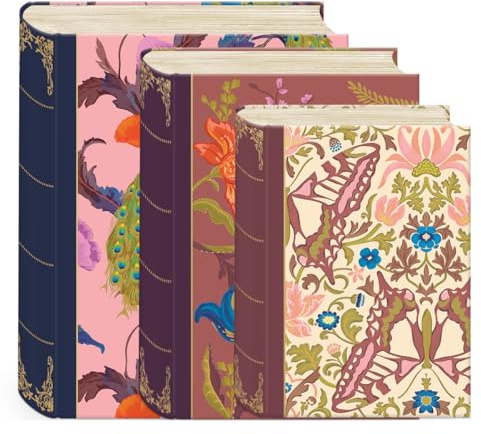 Punch Studio Decorative Storage Boxes with Lids | Nested Book Style Set of 3 Coated Cardboard Keepsake Box for Photos Documents Gifts Home Organization, 11” x 13.5” Peacock