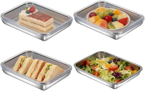 duisoad 4 stycken matbehållare i rostfritt stål matbehållare konserveringslådor för ost, kött, frukt, grönsaker