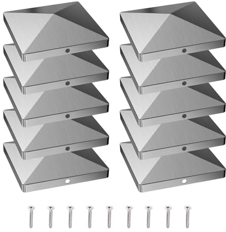 Tappi per pali 8 x 8 cm, 10 pezzi in acciaio inox 304, tappi per pali di recinzione e pali in legno, a forma di piramide, con viti in acciaio inox (8 x 8 cm)