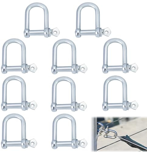 D-Schäkel, 10 Stück D, Schäkel aus Edelstahl, D Schäkel aus Edelstahl zur Befestigung durch Kordeln, Schäkel aus Edelstahl, D-Schäkel mit geradem Ring