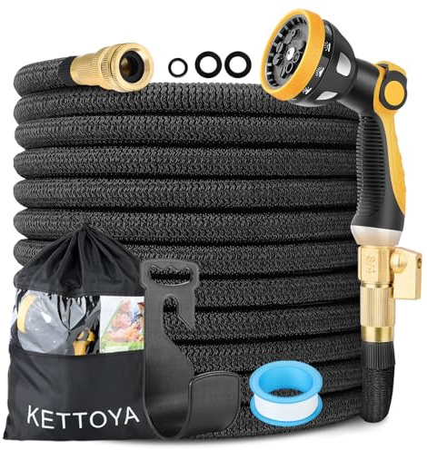 KETTOYA 100FT Expandable Garden Hose, Flexible Hose Pipe with Pro 10-Pattern Nozzle, Leak-Proof Heavy-Duty Water Hose, 4-Layer Latex Core, Durable 3750D Plus, Male Thread Valve Connector, Kink-Free