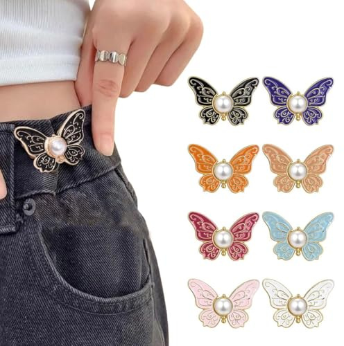 KIRZAX 8 Piezas Ajustadores de Pantalones Mariposa, Botones para Jeans Desmontables, Waist Knot Sin Costura, Para Jeans Sueltos