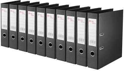 BARGAIN FACTORY Premium A4 Lever Arch Files, Black, 10 Pack, Heavy Duty Ring Binders, Office File Organisers