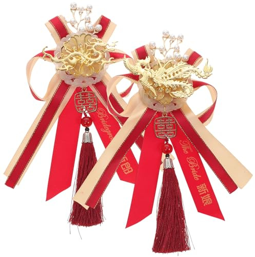 Healvian Broches de Mariage Dragon et Phénix Chinoises pour Mariée et Marié Paire de Corsages Décoratifs Rouges Accessoires Traditionnels pour Cérémonie de Mariage Chinois Fournitures