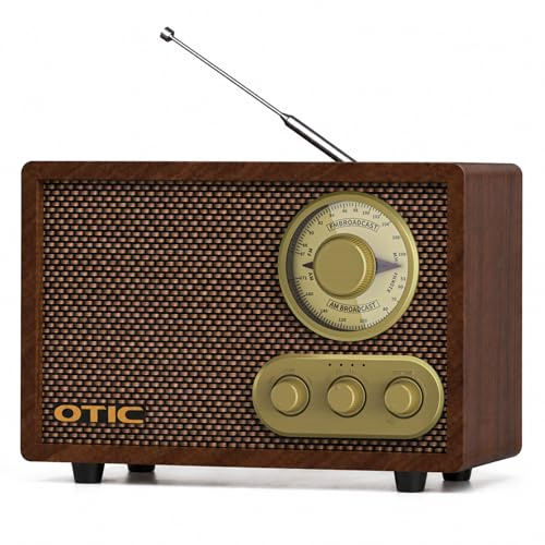 OTIC Retro Wood Bluetooth Radio with Built-in Speakers, AM/FM Radio with Elegant & Vintage Design, Bass & Treble Control, Wireless Streaming, Home Decor Gift for Office, Kitchen, Monther Day Gifts
