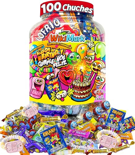 WikiMark - Bote 100 Chuches Surtidas para Cumpleaños y Piñatas | Caramelos Variados Infantiles | Golosinas para Fiestas, Candy Bar y Bolsas de Regalo | Mix Dulces Sin Gluten y Sin Leche