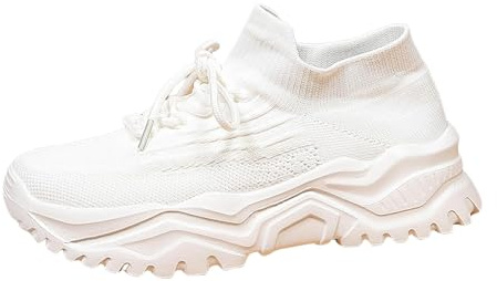 Calcetín para mujer, de punto, transpirables, para caminar, zapatos de plataforma | Zapatillas deportivas con plataforma y cordones elásticos, informales, ligeras, a la moda, para deportes, viajes, uso diario