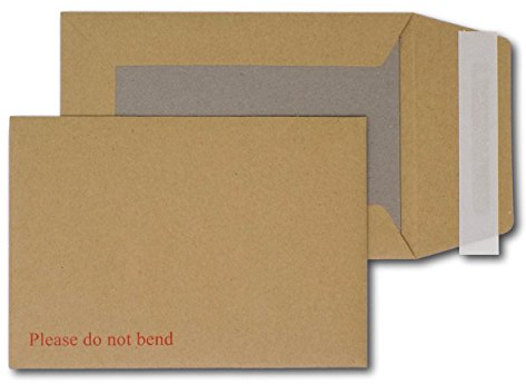 EPOSGEAR® A6 / C6 162mm x 114mm Brown/Manilla Strong Hard Card Board Backed Peel and Seal Printed Please Do Not Bend Envelopes (10)