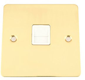 Master Telephone BT Plug Socket - Polished Mirror Brass Flat - White Insert