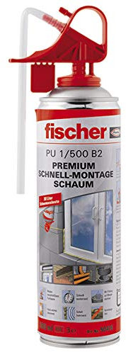fischer Premium Schnellmontage- und Brunnenschaum PU Pro 500 B2, Bauschaum zum Verkleben, Abdichten und Füllen, PU-Schaum inkl. Fix-Adapter für sofortigen Einsatz und Wiederverwendung, 500 ml, beige