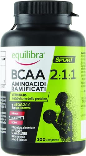 Equilibra Integratori Alimentari, Aminoacidi Ramificati, Integratore per Sportivi, a Base di Aminoacidi a Catena Ramificata (BCAA), con Vitamina B6, 100 Compresse